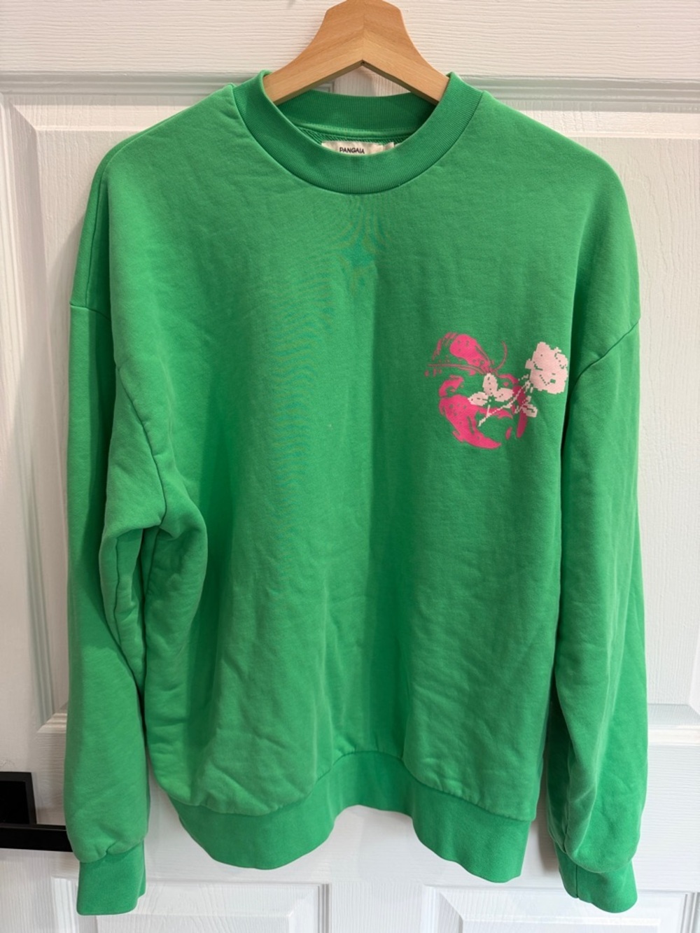 Pangaia Green Crewneck Sweatshirt with Pink Graphic
